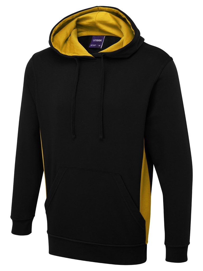 Black and yellow bespoke workwear hoodie